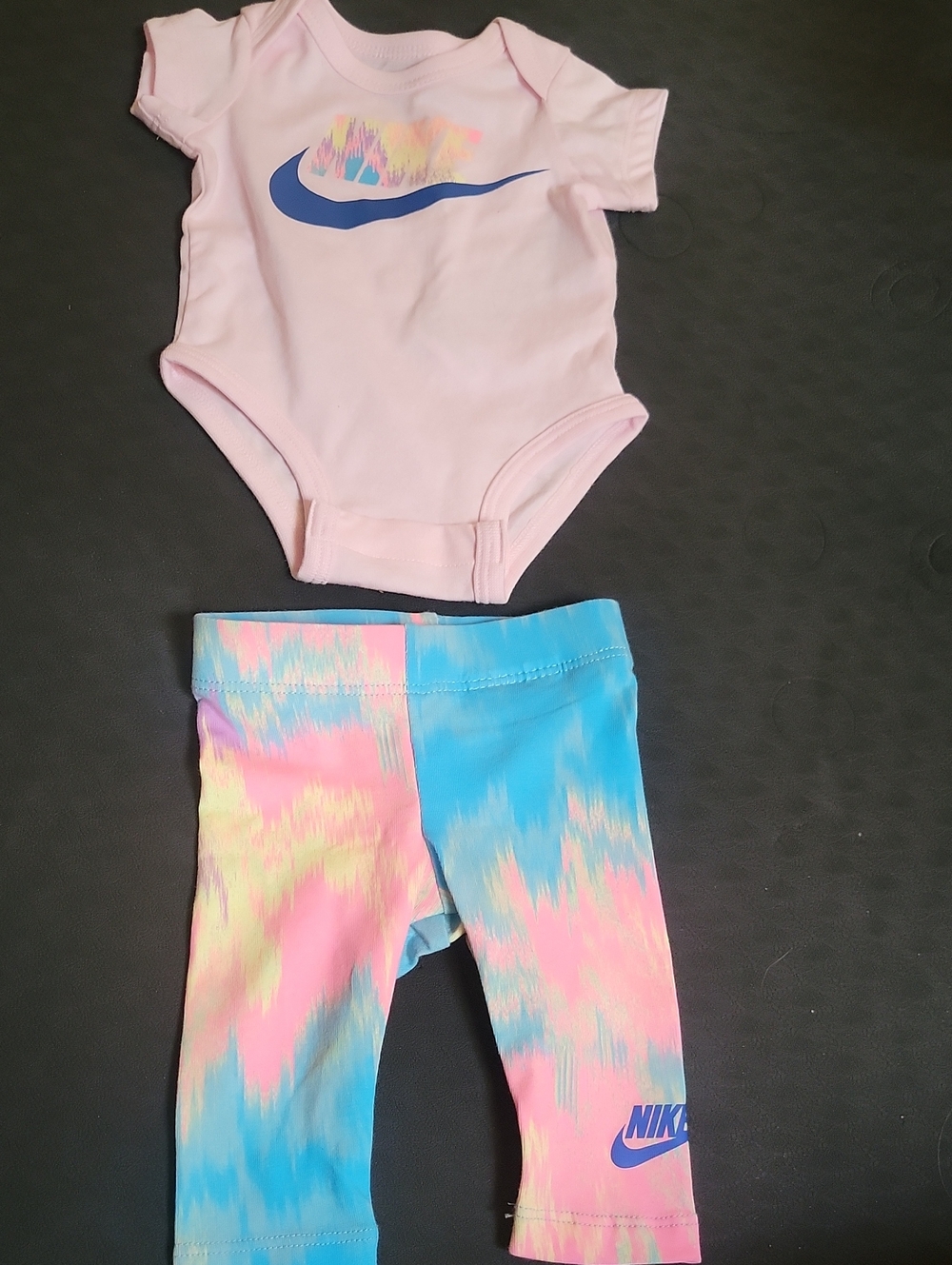 Nike Pink Onesie with Pastel Tie-Dye Blue Leggings Newborn